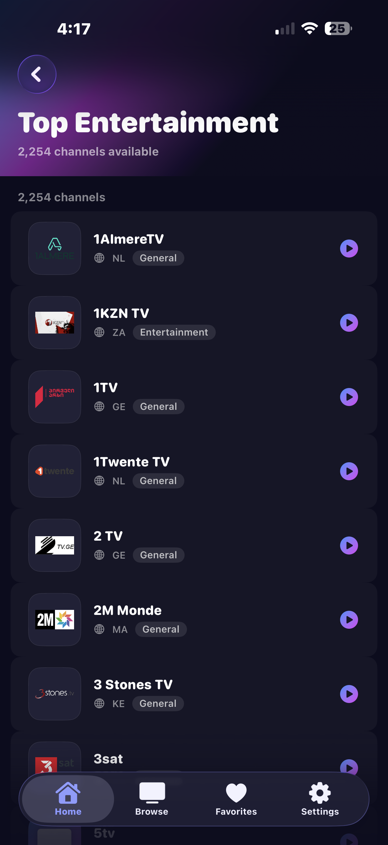 PixelPlay browse channels on iPhone